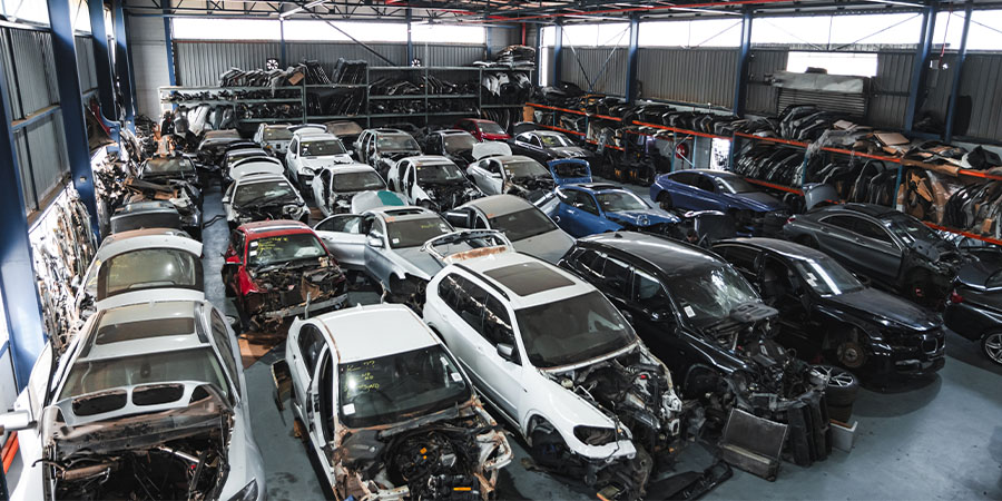 Beelines Spares used parts warehouse BMW & Mercedes vehicle being stripped